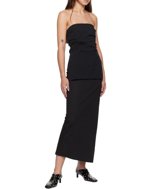 St. Agni Black Bandeau Tie-Back Pleated Cotton-Blend Top