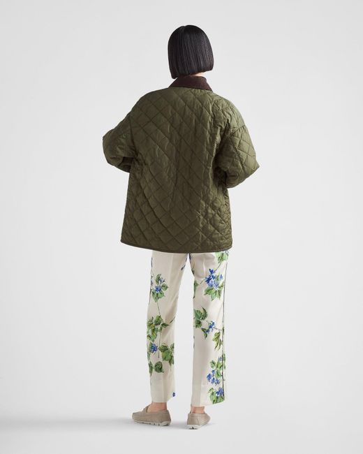 Prada Green Straight-Leg Floral Printed Trousers