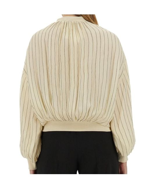 Alysi Natural Stitched Striped Bomber Jacket