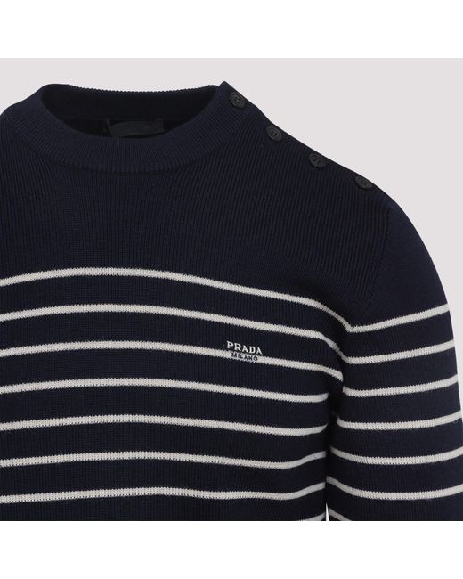 Prada Blue Crew Neck Sweater for men