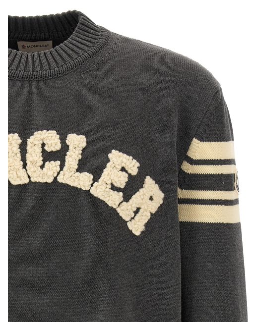 Moncler Gray Logo-Embroidered Striped-Sleeve Sweater for men