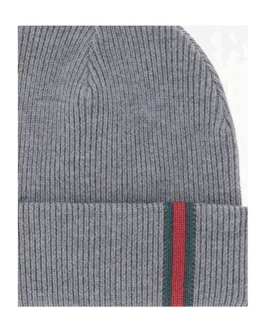 Gucci Gray Web Detailed Knitted Beanie for men