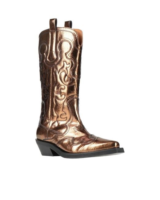Ganni White Simple Metallic-Colored Cowboy Boots