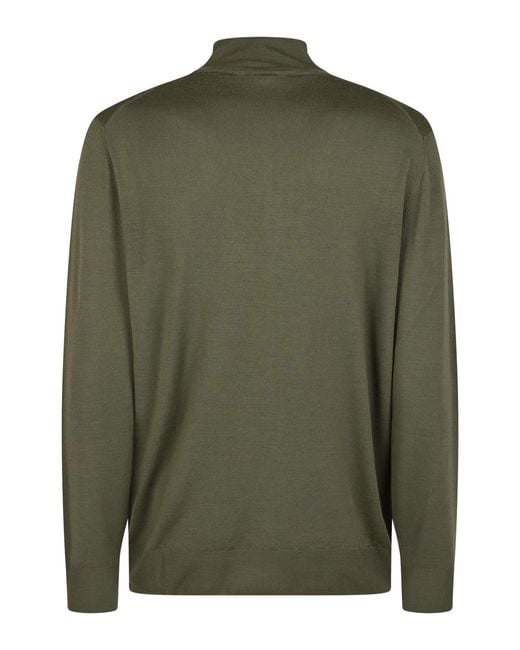 Canali Green Half-Zip Mock-Neck Knitted Sweater for men