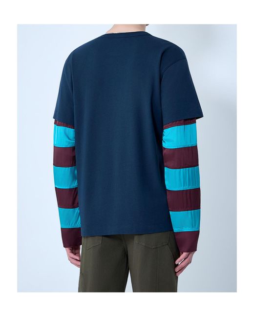 Dries Van Noten Blue Striped Contrast-Sleeve T-Shirt for men