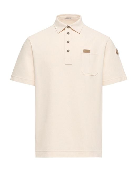 Moncler White Leather Logo Tag Cotton Polo Shirt for men