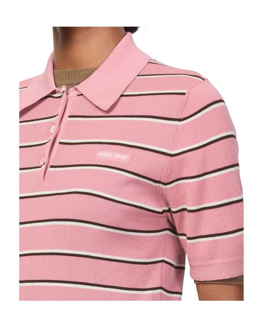 Miu Miu Pink Striped Polo Shirt
