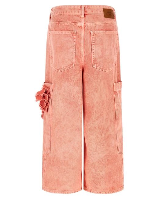 Ganni Pink Logo-Patch Cropped Jeans