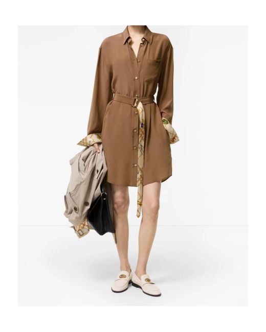 Burberry Brown Silk Crepe De Chine Mini Shirt Dress
