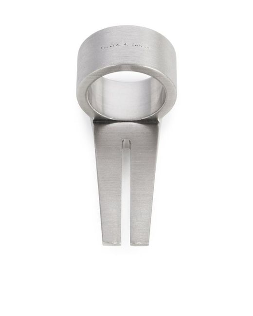 Rick Owens Gray Open Trunk Logo Engraved Ring for men