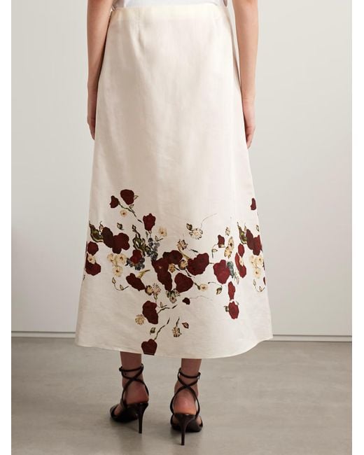 Khaite White Floral Printed Midi Skirt