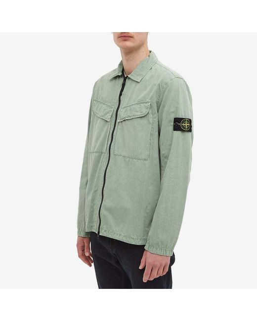 Stone Island Green Compass-Patch Shirt Jacket for men