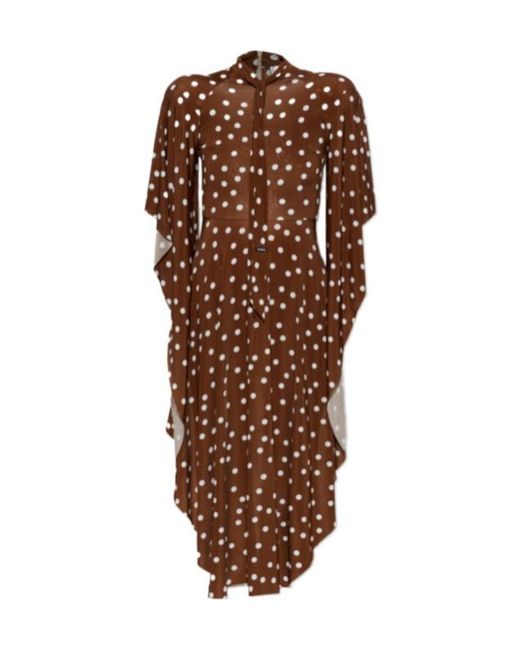Vetements Brown Asymmetrical Polka Dot Dress