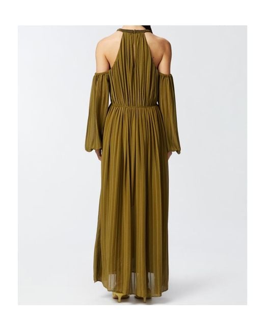 Pinko Green Long-Sleeved Pleated Midi Dress