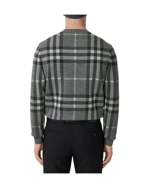 Burberry Gray Check-Pattern Wool-Silk Jumper for men