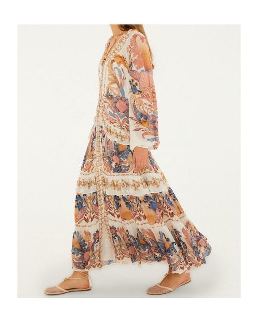 Farm Rio Natural Tiered Ruffled Maxi Dress