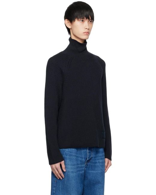 AMI Blue High Neck Ribbed Jumper for men