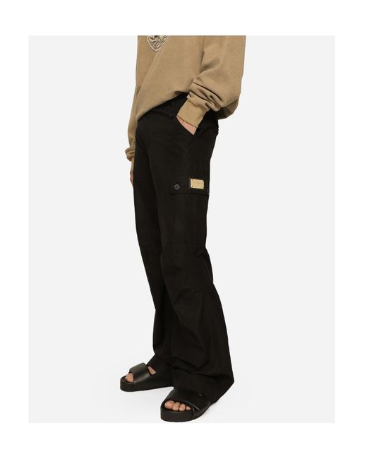 Dolce & Gabbana Black Logo Plaque Cargo Pants for men