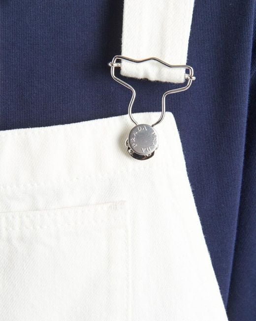 Prada White Triangle-Logo Denim Overall Mini-Dress