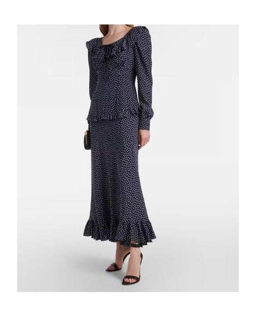 Alessandra Rich Blue Polka-Dot Printed Silk Maxi Dress