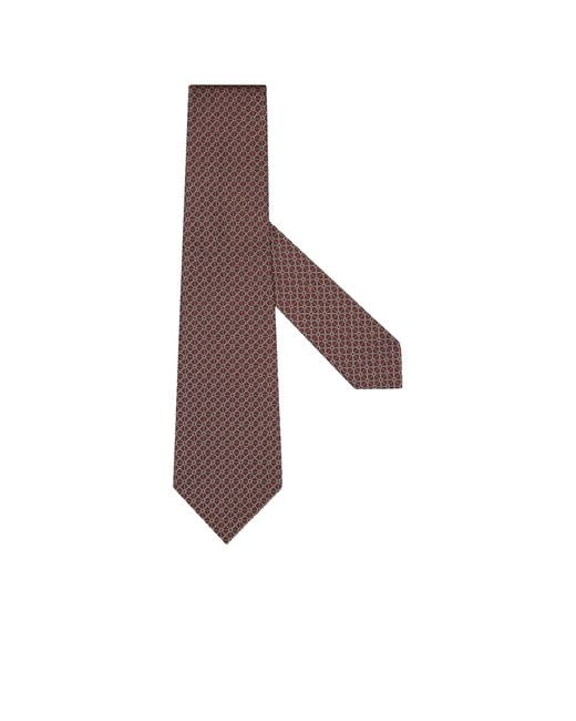Zegna Brown Geometric Floral Pattern Jacquard Tie for men