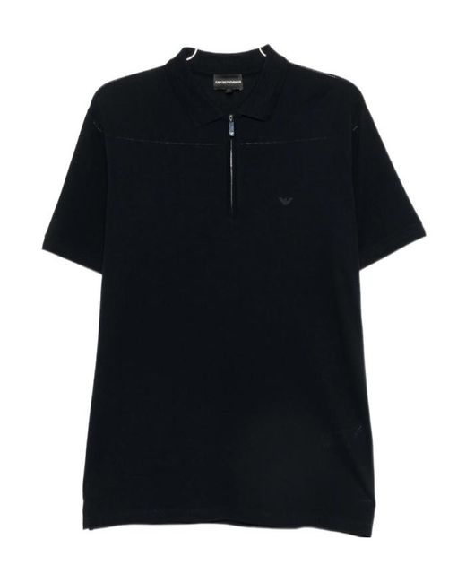 Emporio Armani Black Zip-Fastening Logo-Embroidered Polo Shirt for men