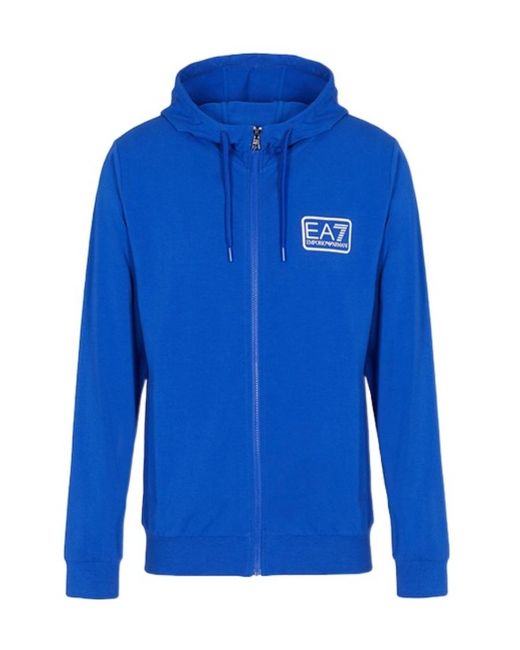EA7 Blue Hooded Zipper Sweater for men