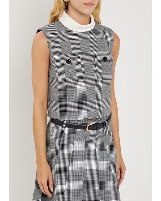 Self-Portrait Gray Prince Of Wales Checked Woven Top