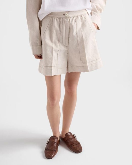 Prada Natural Chambray Shorts