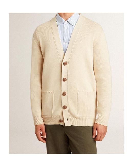 Golden Goose Deluxe Brand Natural Logo Lettering Buttoned Cardigan for men