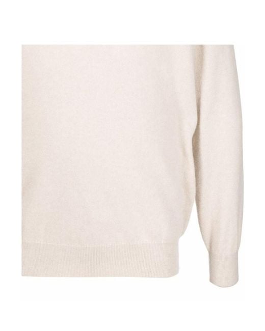 Brunello Cucinelli White Long-Sleeved V-Neck Cashmere Sweater for men