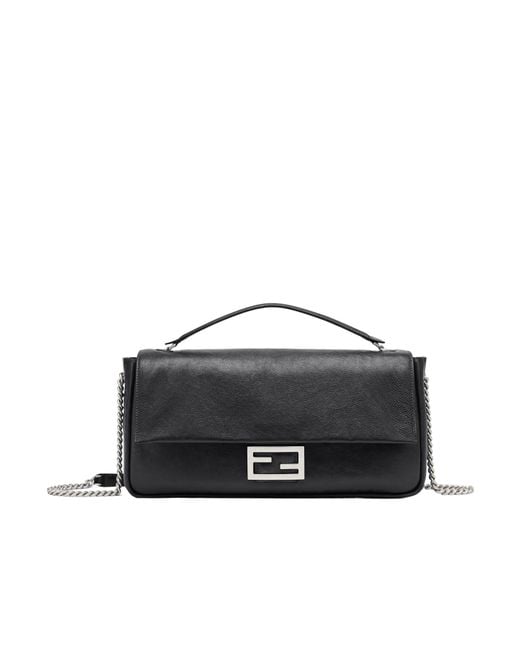 Fendi Black Baguette Chain-Linked Large Shoulder Bag