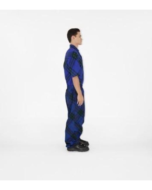 Burberry Blue Checkered Short-Sleeved Shirt for men