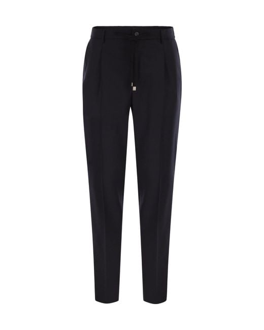 Peserico Blue Drawstring Virgin Wool Pants for men