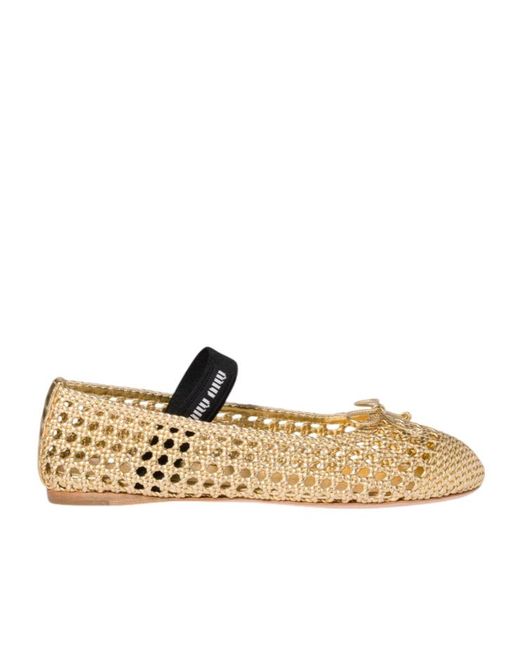 Miu Miu Natural Woven Mordoré Nappa Leather Ballerinas
