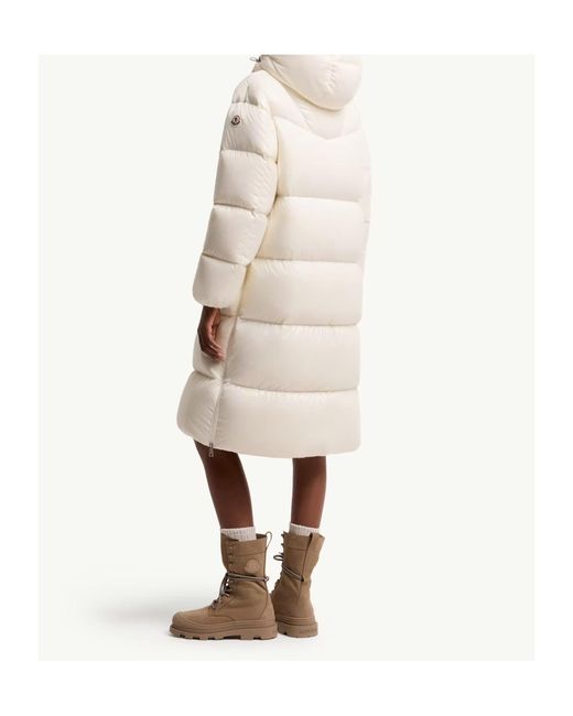 Moncler White Harfang Hooded Long Down Coat