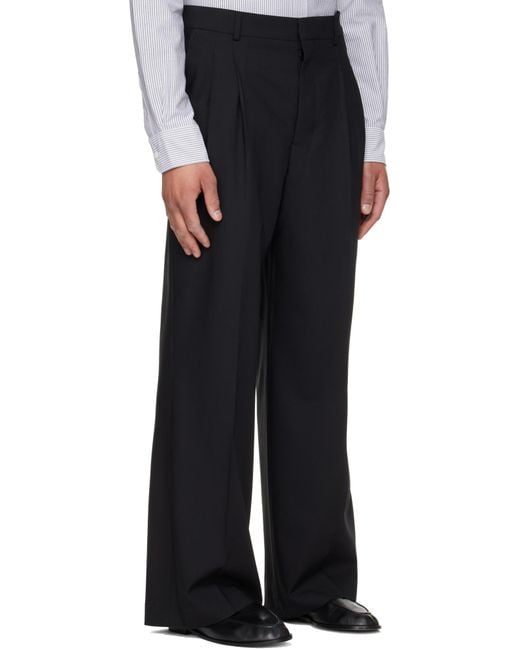 AMI Black Low Waist Wide Trousers for men