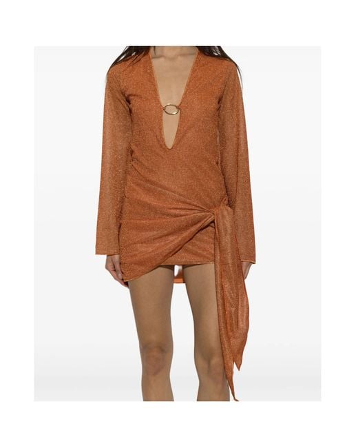 Oseree Brown Oséree Ring Detail Lurex Mini Dress