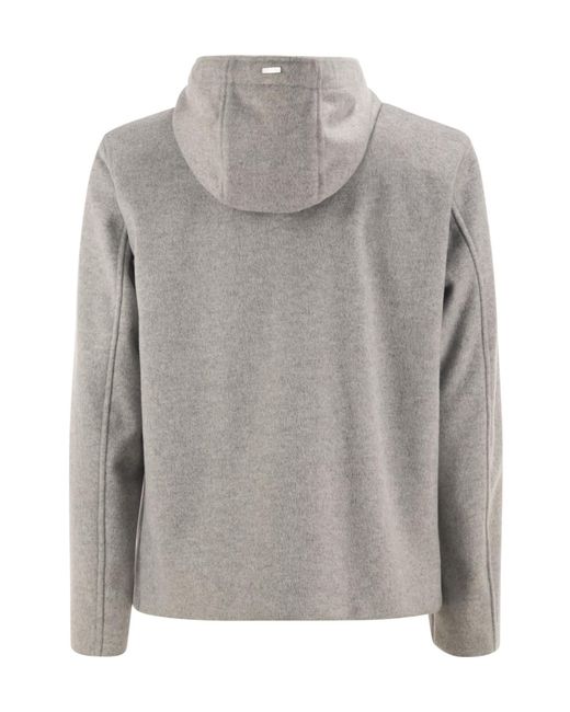 Herno Gray Wool-Effect Hooded Jacket for men