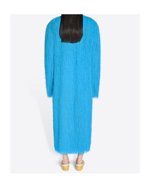 Dries Van Noten Blue Fringed V-Neck Coat