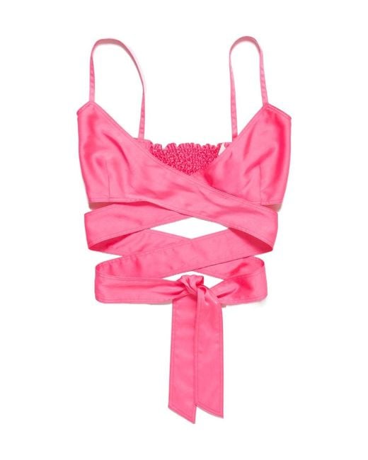 Palm Angels Pink Crossover-Strap Satin Top