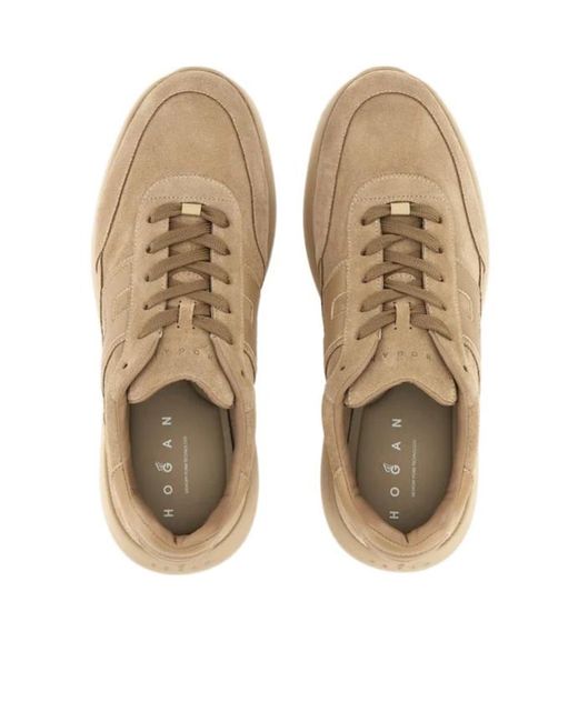 Hogan Brown Logo Patch Lace-Up Sneakers for men