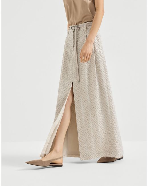 Brunello Cucinelli White Chevron Maxi Skirt