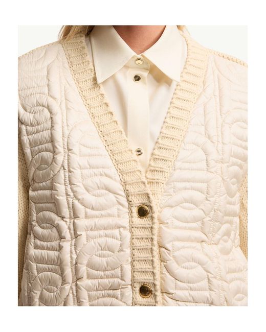 Moncler Natural Chain Quilted Padded V-Neck Cardigan