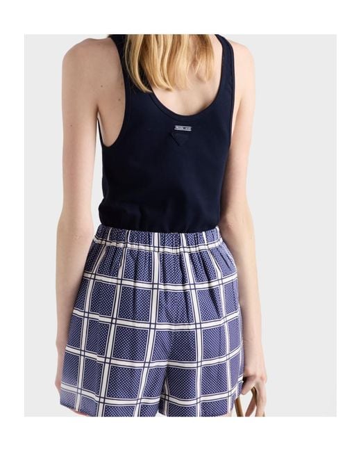 Prada Blue Cotton Lace-Up Tank Top