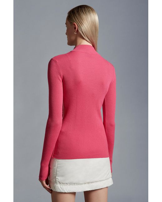 Moncler Pink Half-Zip Logo Patch Jumper