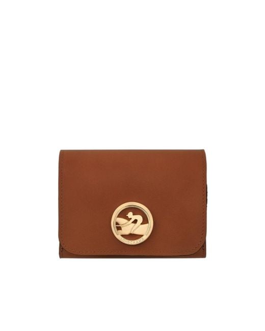 Longchamp Brown Box-Trot Leather Tri-Fold Purse
