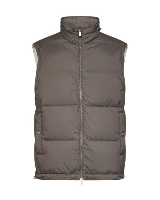 Brunello Cucinelli Brown Padded Zip-Up Gilet for men