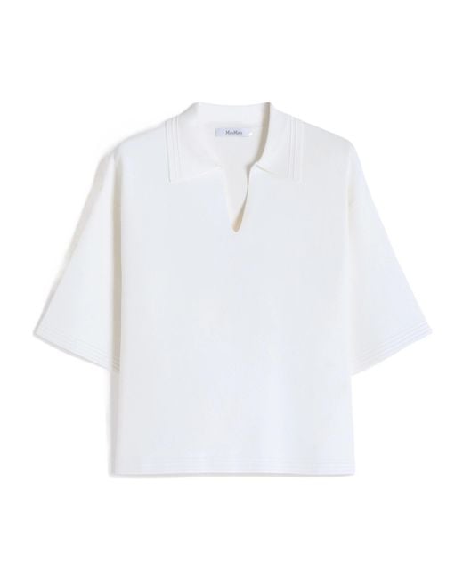 Max Mara White Dolce V-Neck Polo Top