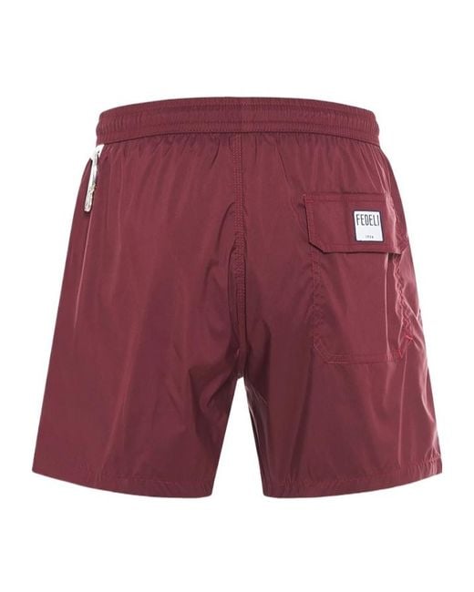 Fedeli Red Drawstring Swim Shorts for men